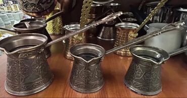 Çaydanlar və qəhvədanlar: Çay dəsti, rəng - Qızılı, Metal, 4 nəfərlik, Türkiyə