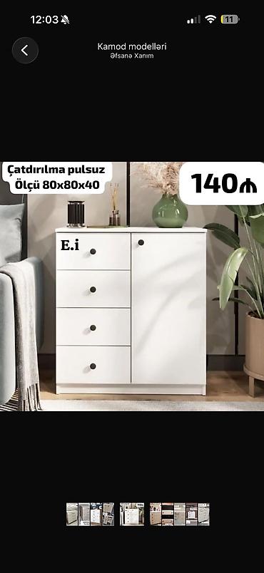 Ağ rəngli kamod – müasir minimal dizayn. Ölçü: 80x80x40 sm (şəkildə