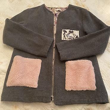 Üst geyimləri: Uşaq üçün qız geyimi – boz rəngli uzun jaket/kardiqan - Model: düz — 2