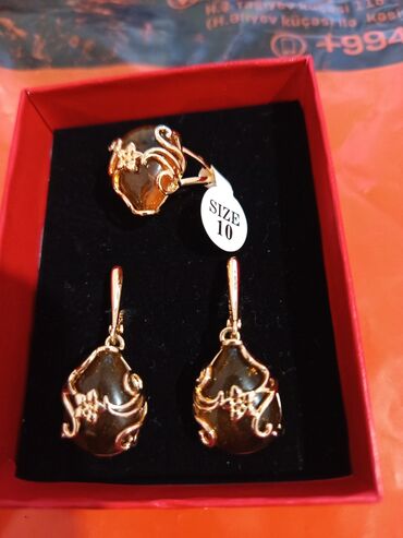 Bijuteriya dəstləri: Qızılı rəng tonlarında sırğa və üzük - Tərkib: qızılı örtüklü metal — 9