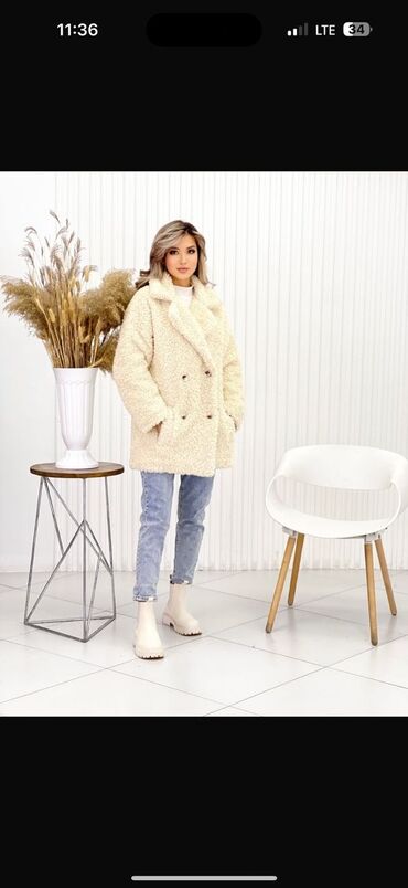 женский кошелек на молнии: Женское полушубок/пальто‑тедди - Цвет: молочный (айвори) - Силуэт