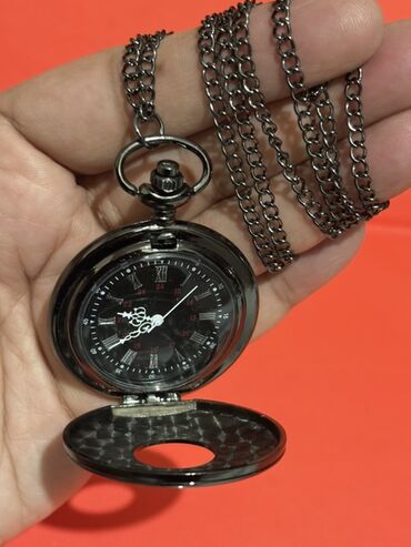 Əntiq saatlar: Klassik cib saatı – qara metal korpus və zəncir - Dizayn: Qapaqlı — 3