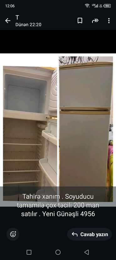 qaz 4 goz: İşlənmiş Aysberq Soyuducu Satılır, rəng - Ağ