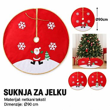 KMT Suknja za božićnu jelku sa motivom Deda Mraza i zlatnim obrubom