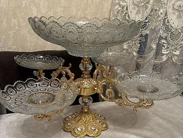 Кухонные принадлежности: Beşqablı kristal meyvə–şirniyyat stendi - Material: qalın şəffaf — 1