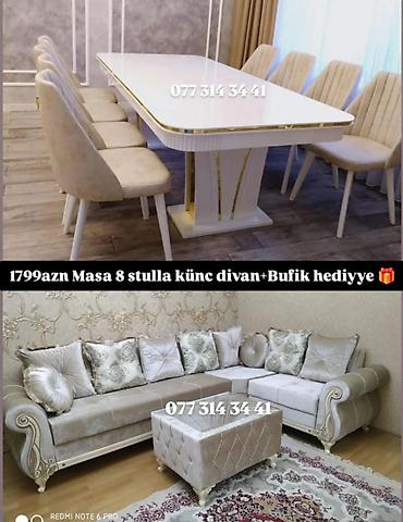 delloro mebel divanlar: Dəst mebel paketi - Yemək masası + 8 ədəd stul - Parlaq ağ masa — 1