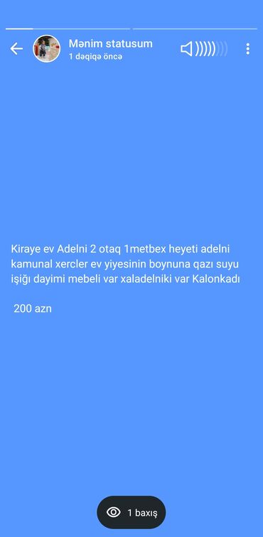 mingəçevirdə bir otaqlı ev axtarıram: 2 м², 2 комнаты, Комби