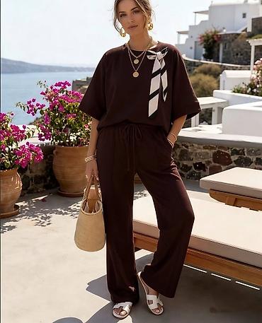 Kompleti: Damski dvodelni set – široka majica i pantalone sa vezicom - Kroj — 5