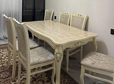 kredit stol stul: Klassik üslubda yemək otağı dəsti - Komplekt: 1 masa + 6 stul - Rəng — 1