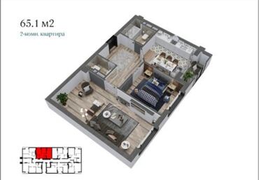 квартиры тэц: 2 бөлмө, 65 кв. м, Элитка, 11 кабат, ПСО (өзү оңдоп түзөтүп бүтүү үчүн)