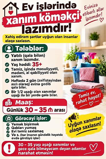 gunluk ev temizliği: Xanım işçi — 1