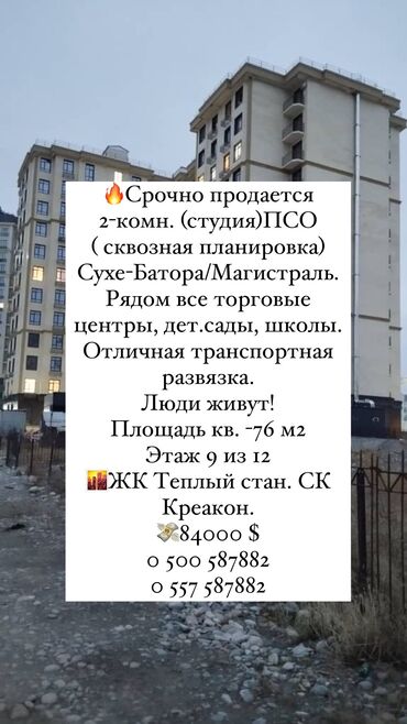 Продажа квартир: 2 комнаты, 76 м², Элитка, 9 этаж, ПСО (под самоотделку)