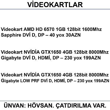 Videokartlar: Videokartlar 📍Ünvan: Bakı şəh, Suraxanı ray, Hövsan qəs. YOXLAMAĞA — 2