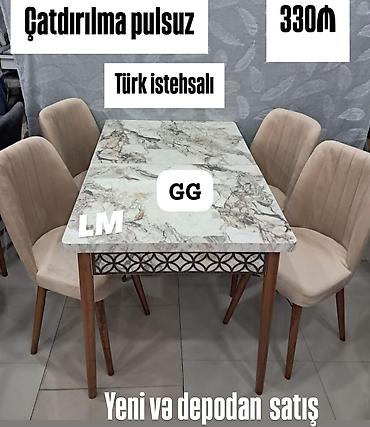 Türk istehsalı yemək masası və 4 ədəd stul dəsti - Masa üstü mərmər