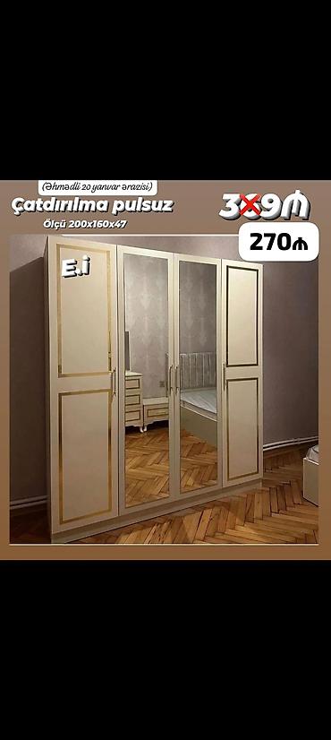 Güzgülü 4 qapılı paltar dolabı - Ölçü: 200×160×47 sm - Dizayn: krem