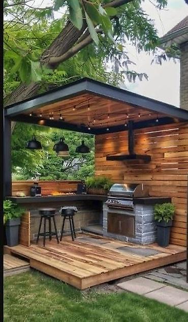 Садовая мебель: Уличные кухни/беседки под навесом в современном стиле делаем — 4