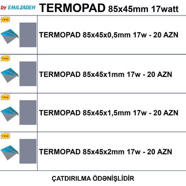 Dinamiklər və kolonkalar: Termopadlar "85x45 0,5/1/1,5/2mm 17w" 🚚Metrolara və ünvana çatdırılma