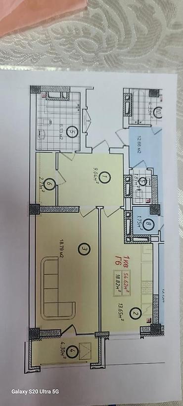 brk group: 1 комната, 55 м², Асанбай мкр Элитка, 11 этаж, ПСО (под самоотделку) — 1