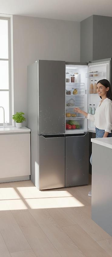 Soyuducular: İşlənmiş 4 qapılı Toshiba Soyuducu Satılır, rəng - Boz, Dolab içi — 1