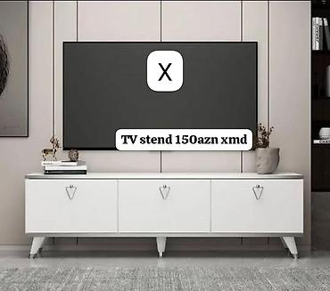 TV stend – 150 AZN - Rəng: ağ, minimal dizayn - Üst tabla geniş və