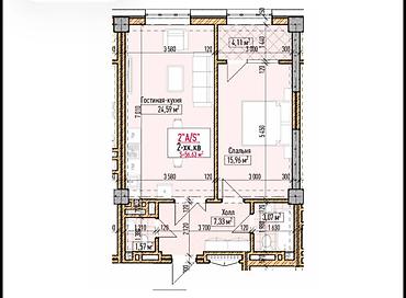 2 комнаты, 56 м², Асанбай мкр Элитка, 3 этаж, ПСО (под самоотделку)