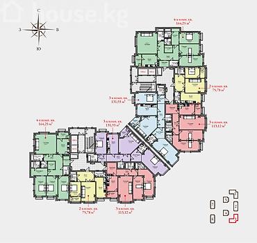 75: 2 комнаты, 75 м², Асанбай мкр Элитка, 5 этаж, ПСО (под самоотделку) — 3