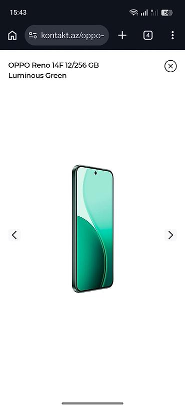 oppo reno: Oppo Reno 14, 256 GB, rəng - Yaşıl, İki sim kartlı, Sənədlərlə, Sensor — 1
