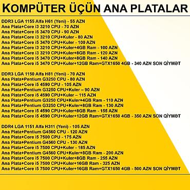Ana platalar: Kompüter üçün Ana Platalar ⭐DDR3 LGA 1155 Alfa H61 (Yeni) - 55 AZN — 2