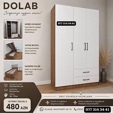 Düz dolab, Yataq otağı üçün, Paltar üçün, Açılan, Korpuslu, 3 qapılı