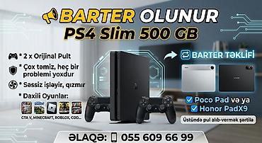 honor pad: PS4 Slim 500 GB – barter olunur Xüsusiyyətlər: - 2 ədəd orijinal pult — 1