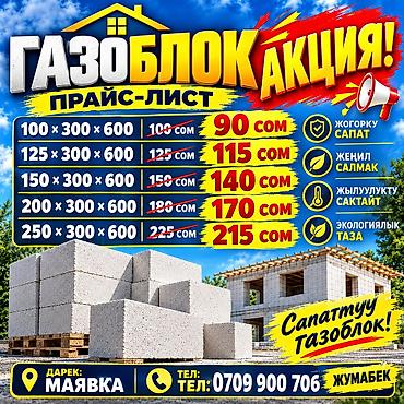 пена балон: Газоблок, Неавтоклавный, 600x100x300, D700 — 1