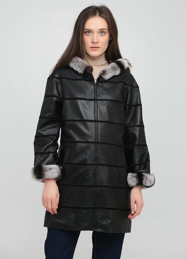 длинная кожаная куртка: Кожаная куртка, Классическая модель, Натуральная кожа, С капюшоном, 2XL (EU 44), 3XL (EU 46)