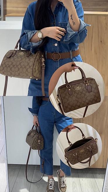 коуч барсетка: Сумка Coach Signature Brown - Модель: бостон/сатчел с фирменным — 1