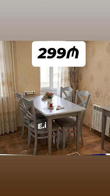 klassik stullar: Mətbəx/yemək dəsti – 1 masa + 4 stul - Rəng: boz - Üslub: klassik — 1