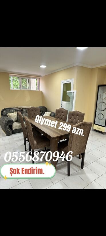 Masa və oturacaq dəstləri: Qonaq otağı üçün, Yeni, Açılmayan, Dördbucaq masa, 6 stul — 3