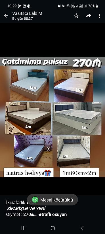 yataq taxt: İkinəfərlik _*TAXT*_ _*SİFARİŞLƏ VƏ YENİ*_ Qiymət : *270₼* Ölçü — 1