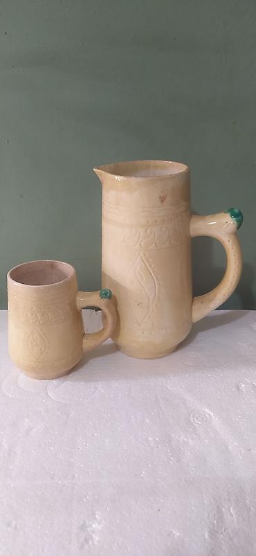 yaşıl çay: Əl işı keramika sürahi və fincan dəsti - Material: keramika, şirəli — 1