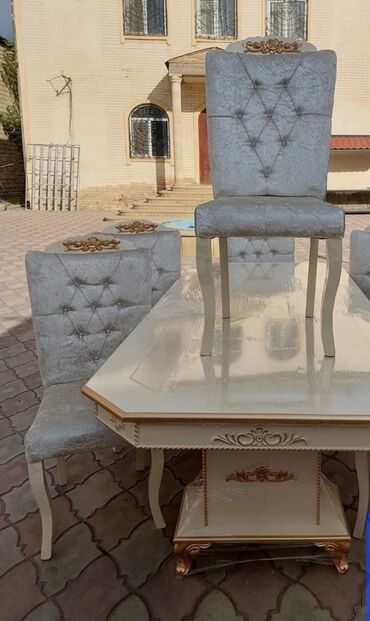 stol taxta: Для гостиной, Новый, Раскладной, Прямоугольный стол, 6 стульев, Азербайджан