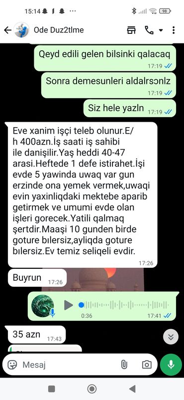Dayələr: Xidmət: Evə xanım işçi axtarılır - İşin mahiyyəti: 5 yaşlı uşaqla gün