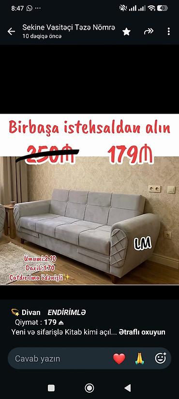 💫 *Divan* _*ENDİRİMLƏ*_ Qiymət : *179 ₼* Yeni və sifarişlə lalafo.az -da 💫 *Divan* _*ENDİRİMLƏ*_ Qiymət : *179 ₼* Yeni və sifarişlə