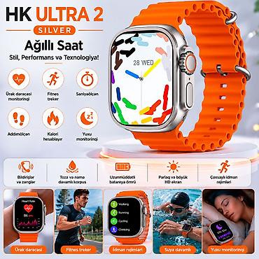 hk 3910: Kategoriya: Smart saatlar Məhsul: Smart saat HK Ultra2 Silver Orange — 1