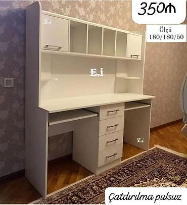 Мебель на заказ: Ağ rəngli iş/oxu masası və üst rəf bloku - Ölçü: 180/180/50 - Geniş — 1