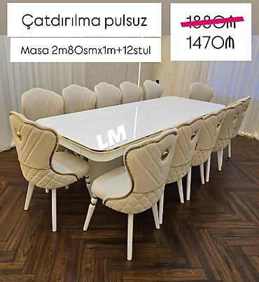 klasik masa: Yemək otağı dəsti – iri ölçülü masa və 12 ədəd stul - Masa ölçüsü: 2 — 1