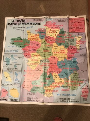 наушники rhapsodio: Карта Франции 1983 год двусторонняя новая размер 110/110
