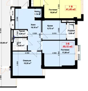 2 комнаты, 69 м², Элитка, 5 этаж, ПСО (под самоотделку)