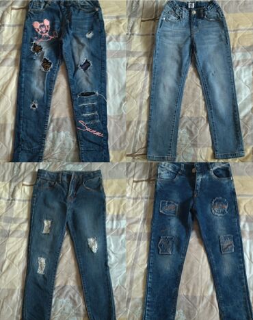 утепленные джинсы на девочек: Джинсы и брюки, цвет - Синий, Б/у