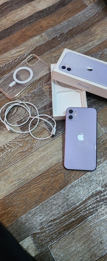 айфон 11 бу купить: IPhone 11, Колдонулган, 128 ГБ, Deep Purple, Каптама, Кабель, Куту, 90 %