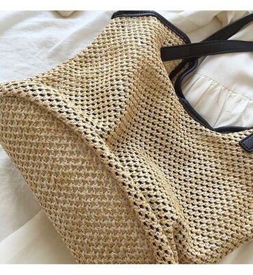 сумка женская: Соломенная тканая сумка с узором в сетке. Отлично подходит для