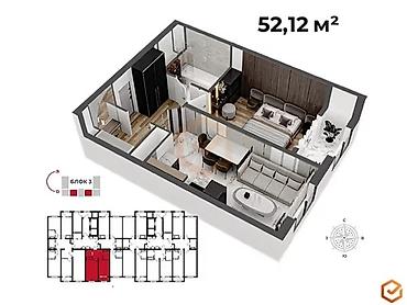 2 комнаты, 52 м², Технопарк Элитка, 8 этаж, ПСО (под самоотделку)