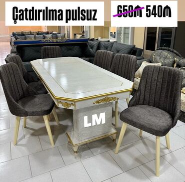 Masa və oturacaq dəstləri: Qonaq otağı üçün, Yeni, Açılmayan, Dördbucaq masa, 6 stul
